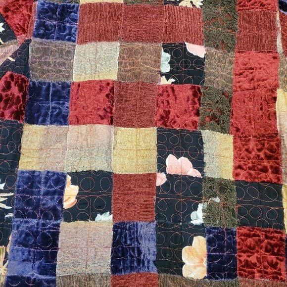 Vintage 90s XL Patchwork Velvet Jacket Reversible Floral‎ Whimsigoth Burgandy - Picture 7 of 14